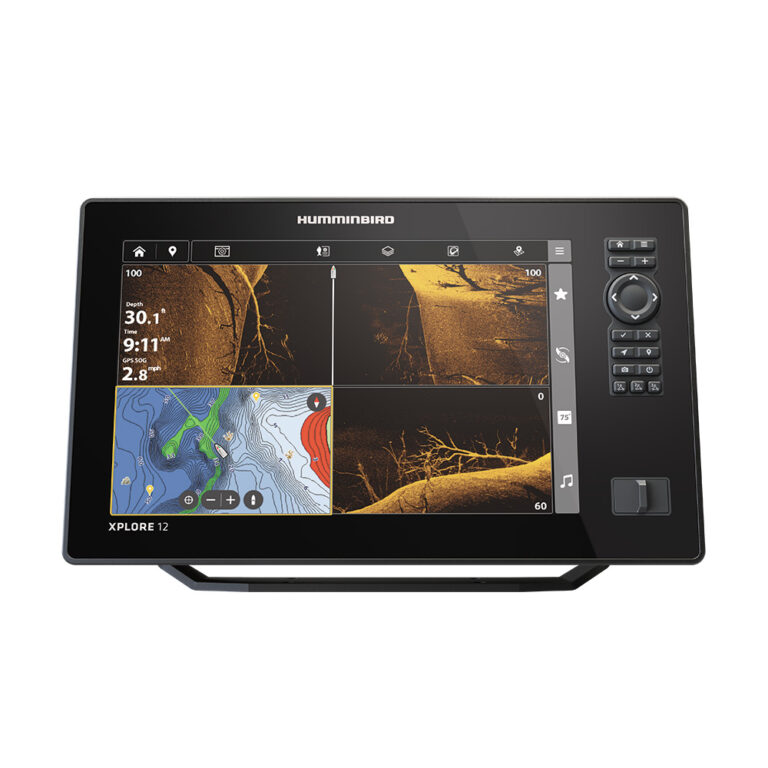Humminbird fishfinder with sonar and navigation display.