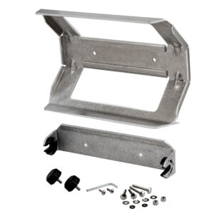 Metal mounting bracket with screws and tools kit.