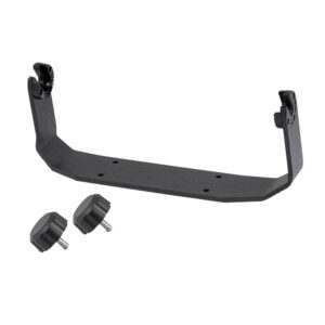 Black mounting bracket with screws and knobs.