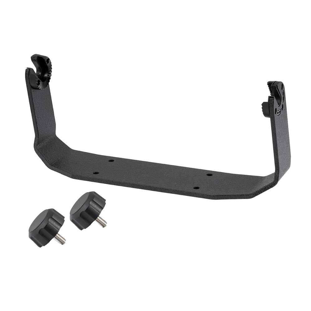 Black metal bracket with two screws