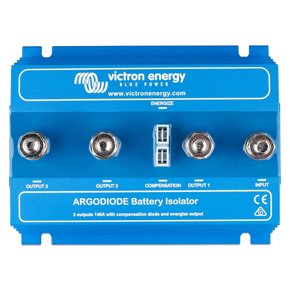 Victron Energy battery isolator front panel view.