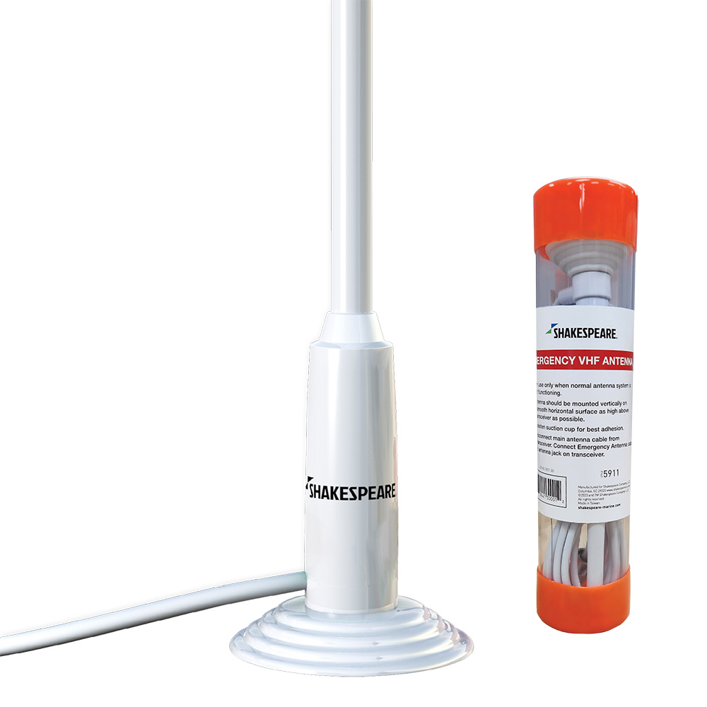 Shakespeare emergency VHF antenna with suction cup base.