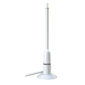 White marine antenna with cable connection.