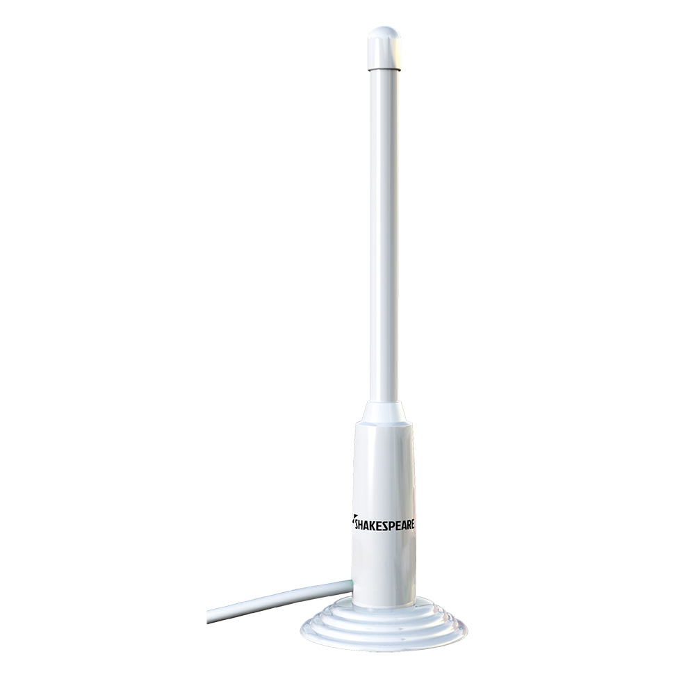 White marine antenna with cable connection.