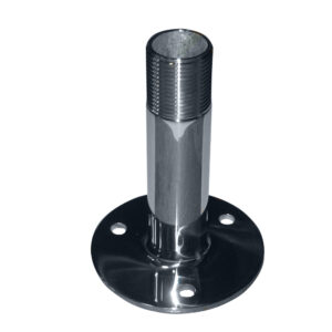 Chrome pipe with flange base and threads.