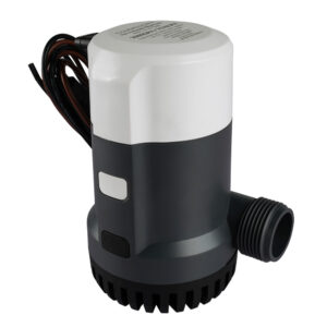 Submersible bilge pump with outlet hose connection.