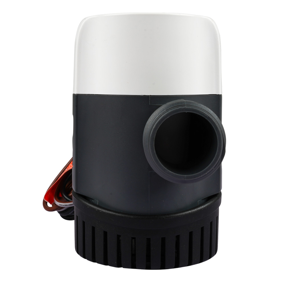Marine bilge pump with white and black design.