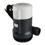 Electric sump pump, white and gray housing.