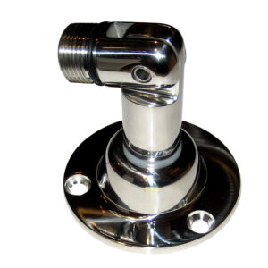 Chrome wall mount shower head flange holder.