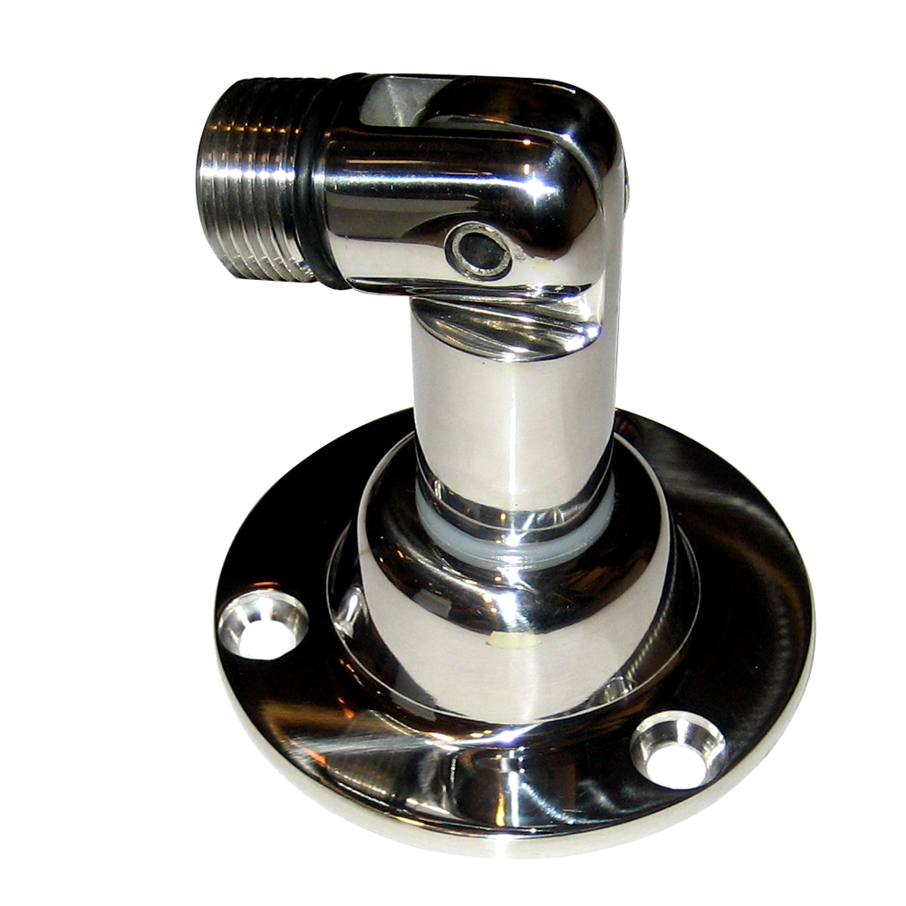 Chrome wall mount shower head flange holder.