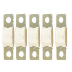 Five ceramic blade fuses in a row.