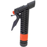 Black and orange garden hose nozzle sprayer