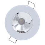 Circular recessed LED ceiling light with reflector.