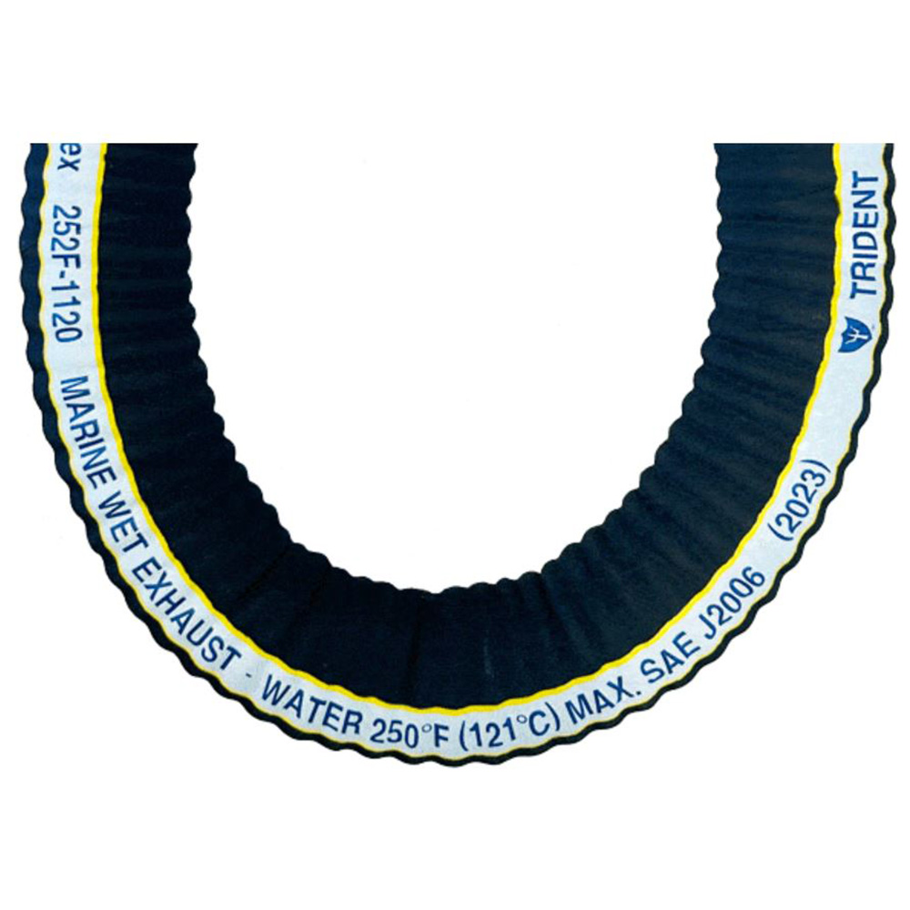 Trident marine wet exhaust hose, temperature details visible.