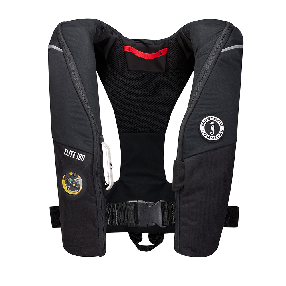 Black life jacket with safety features