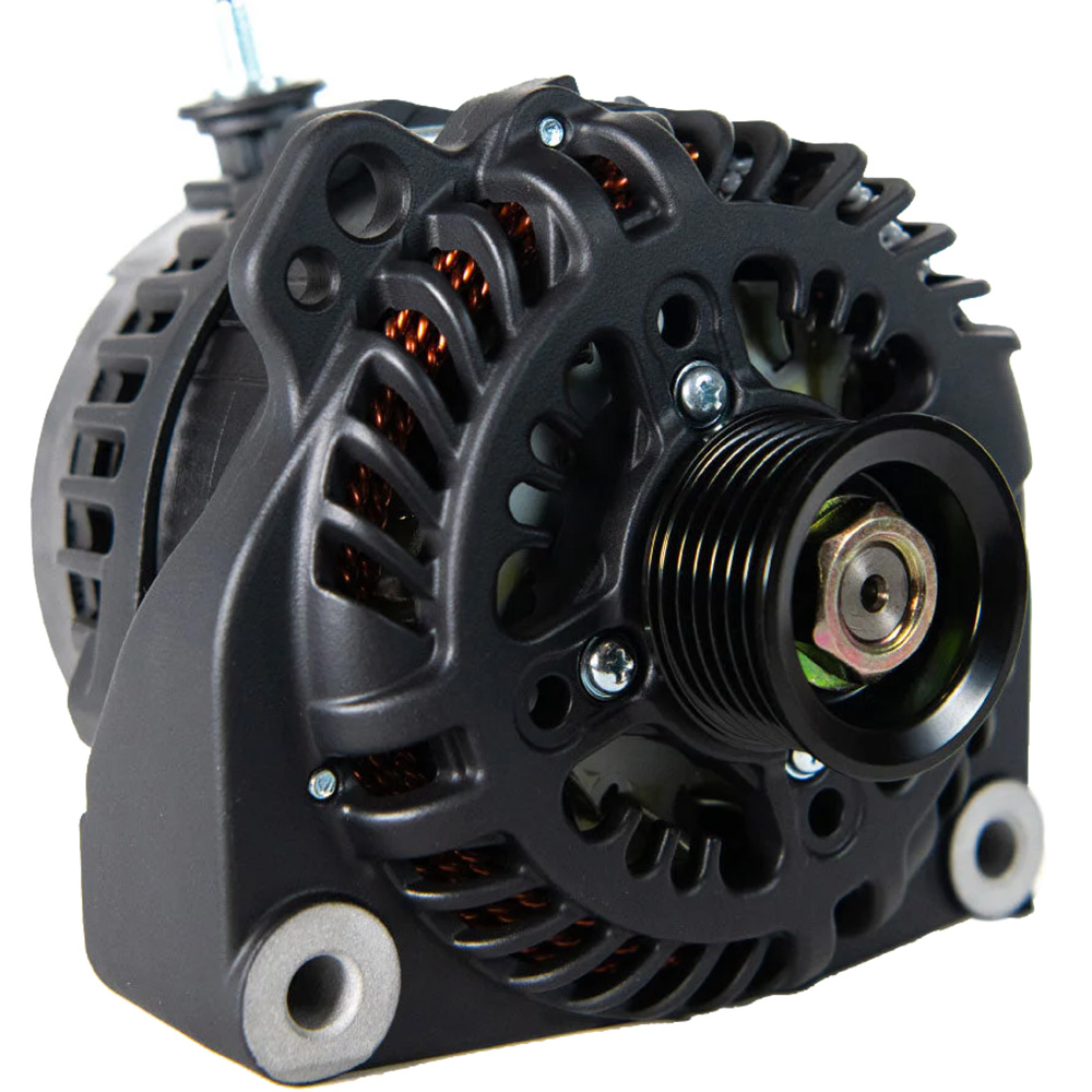 Close-up of a car alternator.