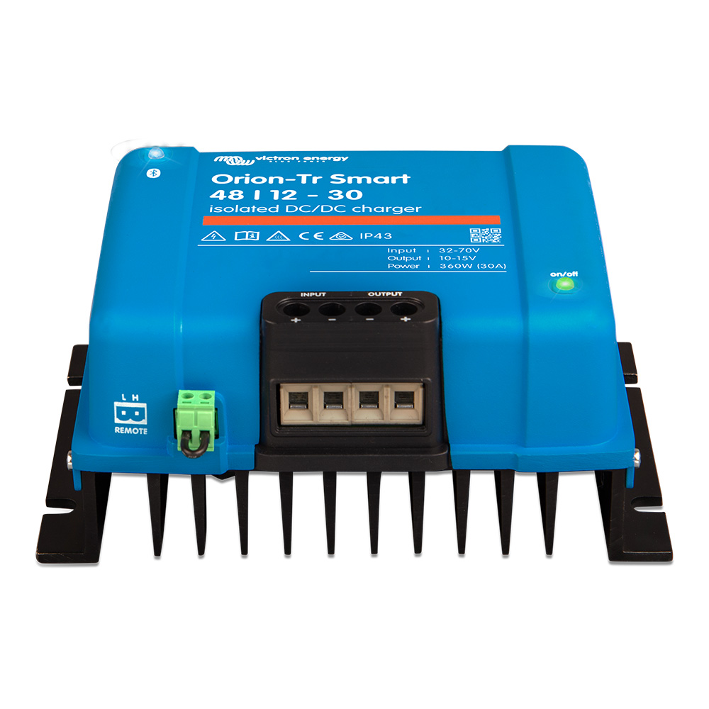 Orion-Tr Smart isolated DC/DC charger, blue device.