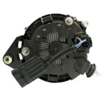 Close-up of an automotive alternator with wiring.