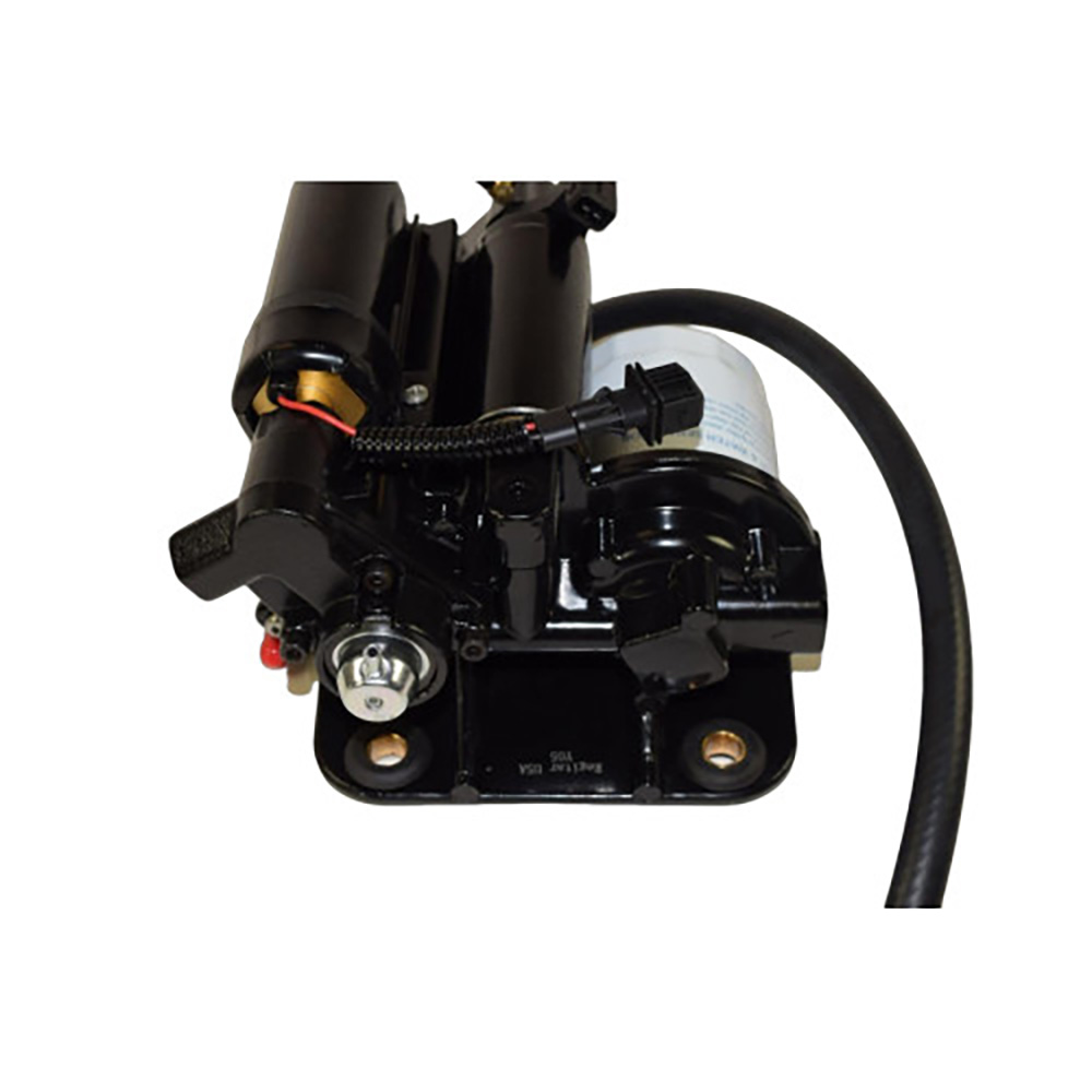 Black hydraulic pump with cables and connectors.