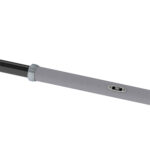 Gray handlebar with black metal rod attachment.