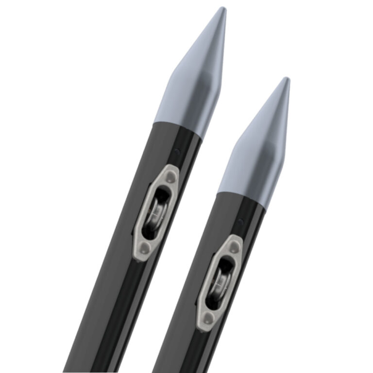 Close-up of two black mechanical pencils with silver tips.
