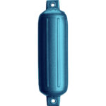 Blue marine boat fender, vertical orientation.