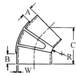 Diagram of pipe fitting dimensions and angles.