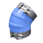 Blue pipe connector with metal clamps