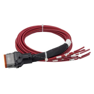 Red electrical wire harness with connector