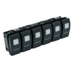 Six black rocker switches with lights