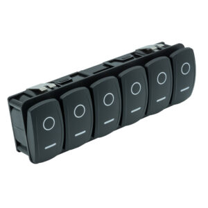 Black six-gang rocker switch panel