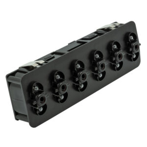 Black plastic automotive connector with multiple slots