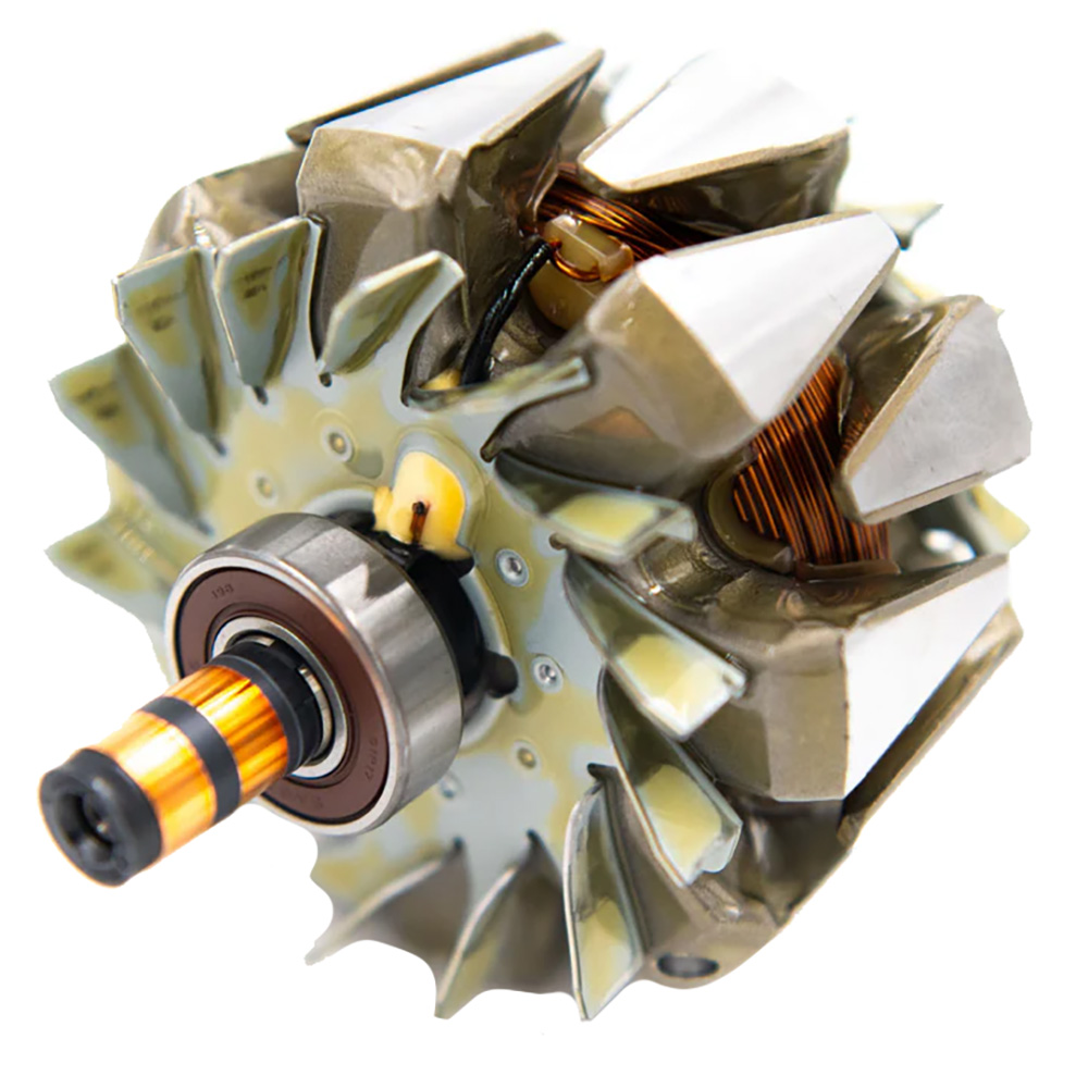 Close-up of electric motor rotor with copper coil.