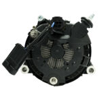 Rear view of a car alternator with connectors.
