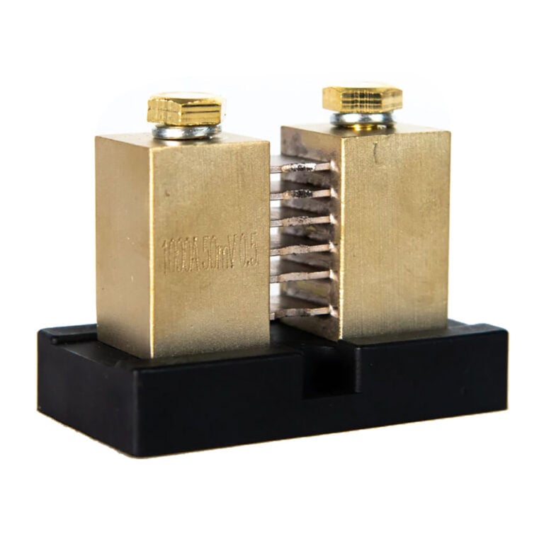 Brass electrical shunt for current measurement.