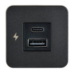Dual USB charging ports on black panel