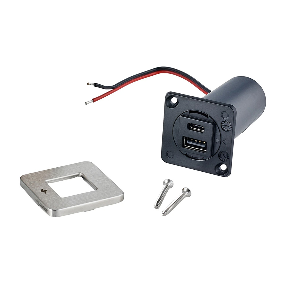 USB wall charging outlet with mounting screws