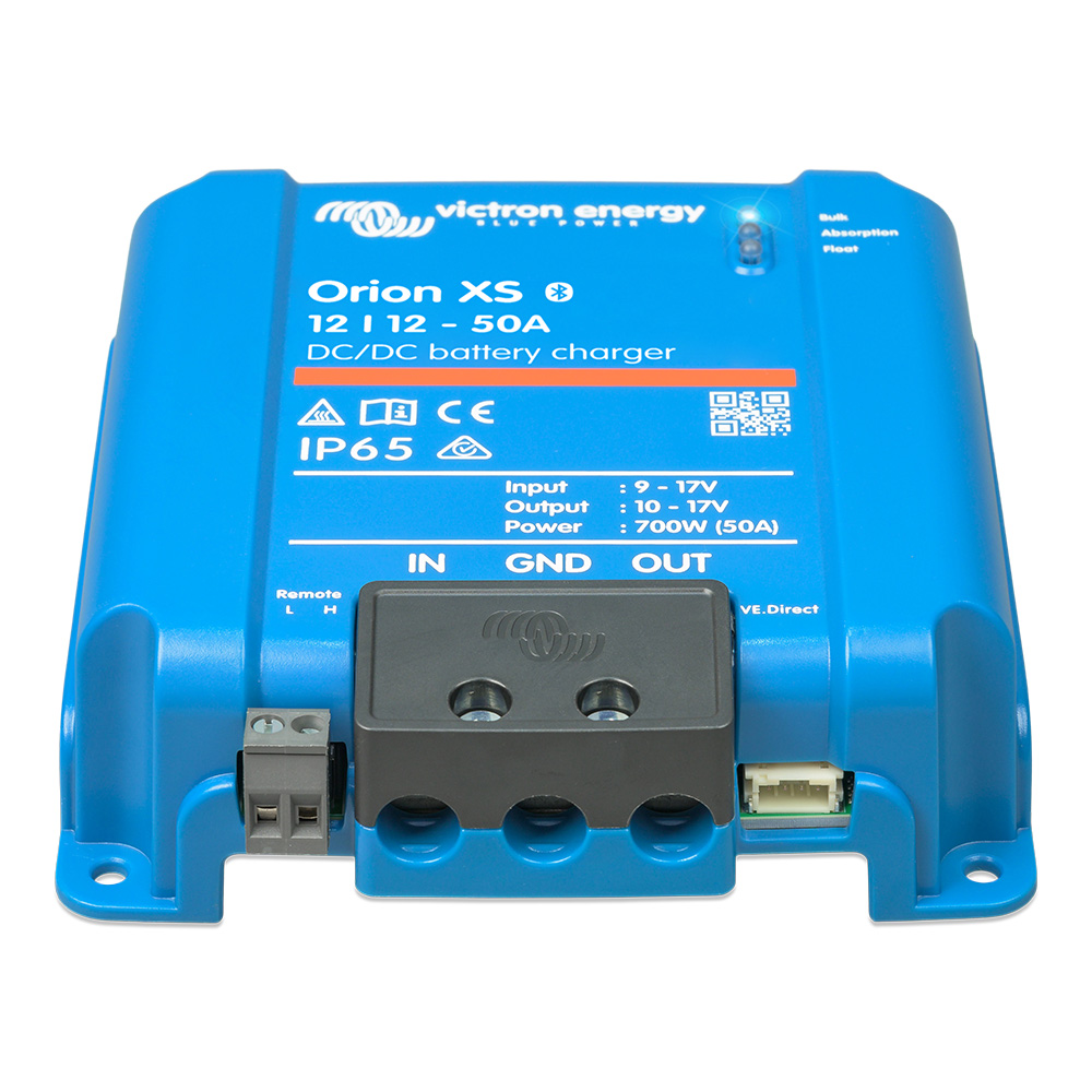 Victron Energy Orion battery charger, blue, front view.