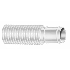 Metal flexible corrugated tube, white background.