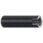 Cross-section of a flexible black conduit pipe.