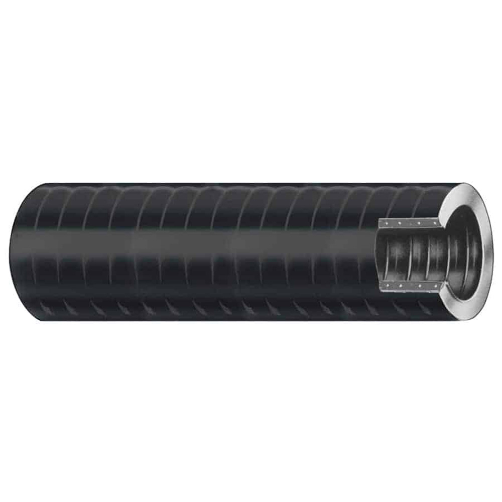 Cross-section of a flexible black conduit pipe.