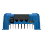 Blue electronic device with multiple ports and connectors.