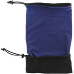 Blue and black drawstring pouch