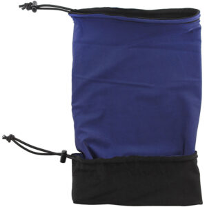 Blue and black drawstring pouch