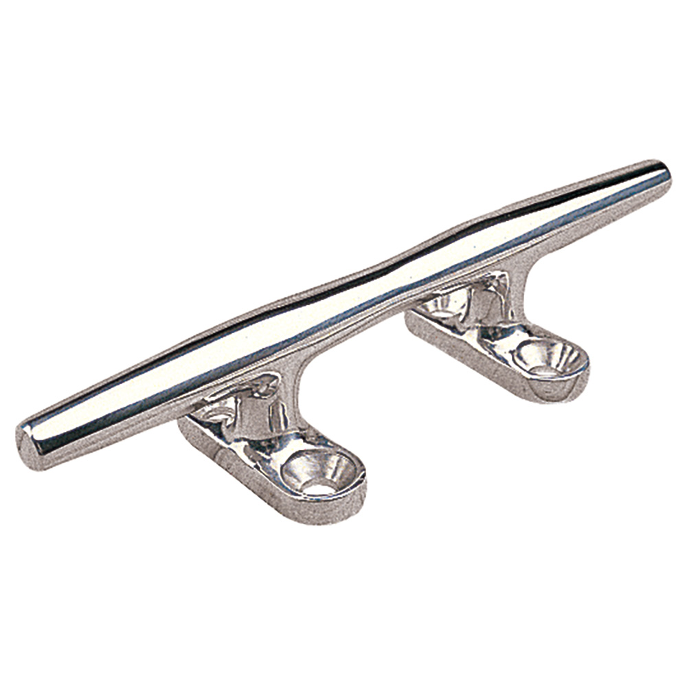 Stainless steel boat cleat for rope fastening.