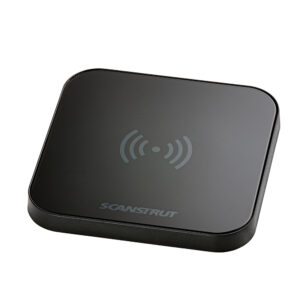 Black wireless charging pad with logo