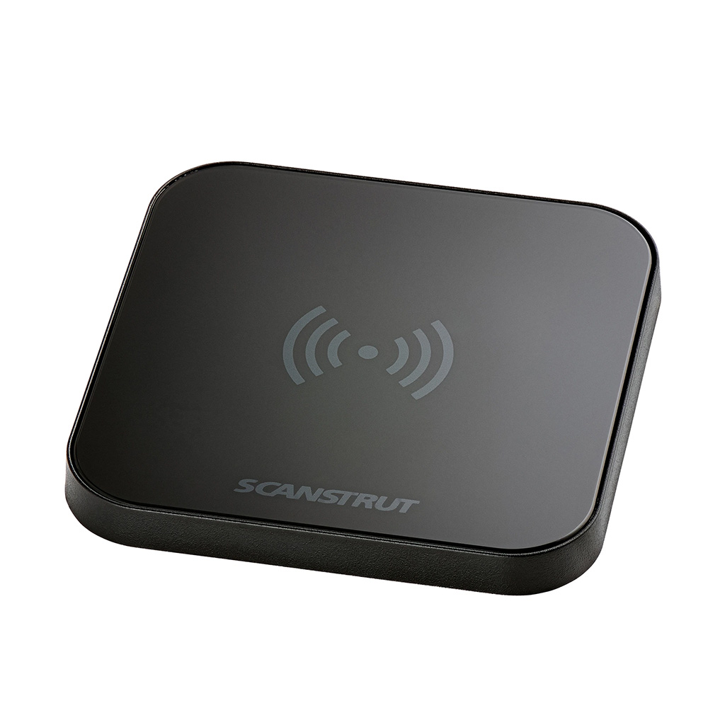 Black wireless charging pad with logo