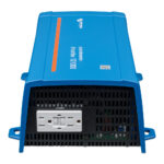 Blue power inverter with AC outlets.