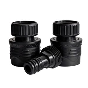 Black plastic hose connectors, set of three.