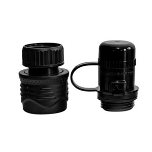 Two black garden hose connectors